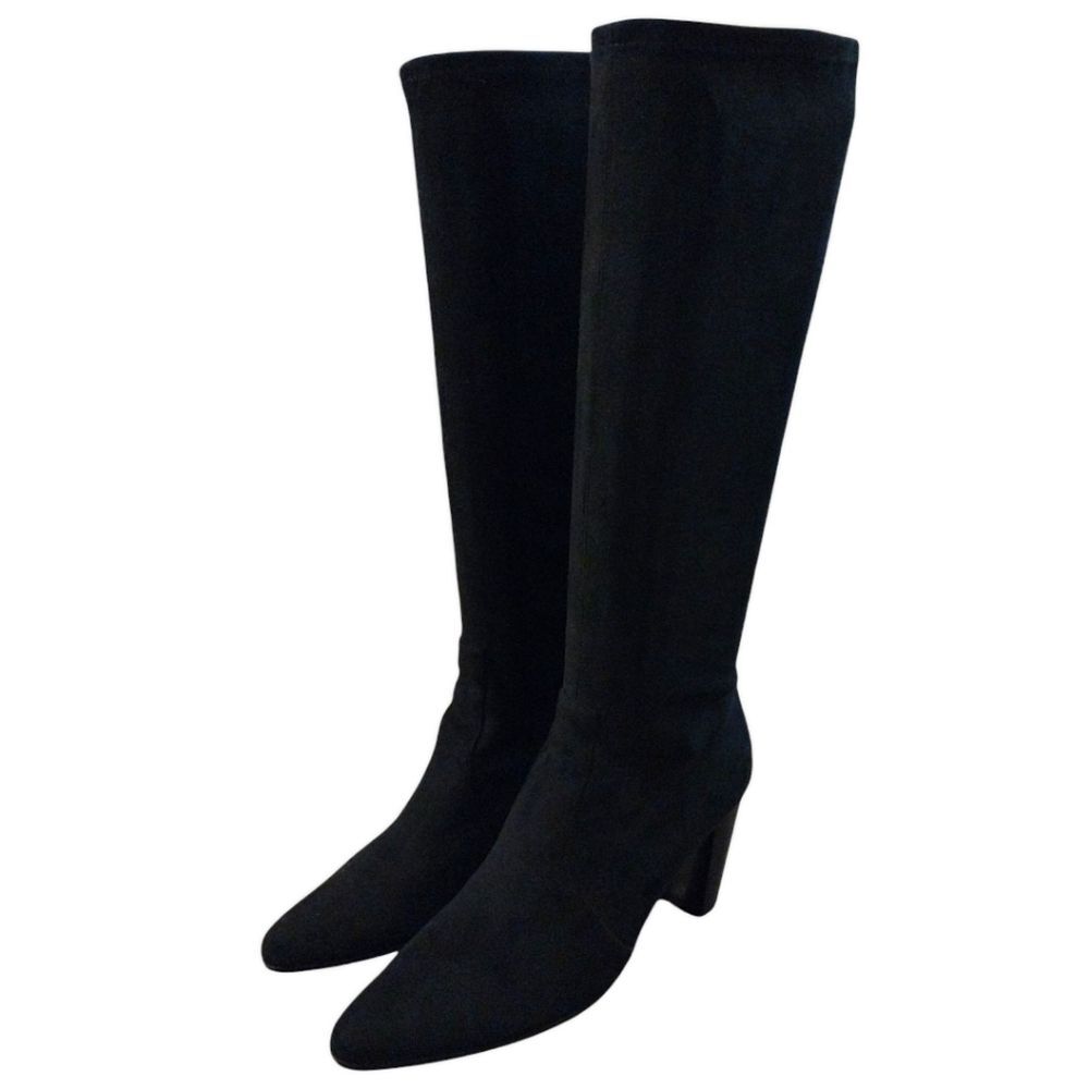 Donald J. Pliner Couture Stretch Suede Block Heeled Boots, Size 8.5 M, Black